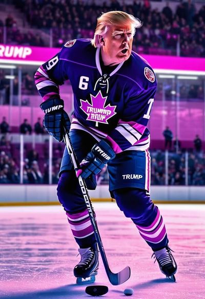 Donald Trump playing hockey